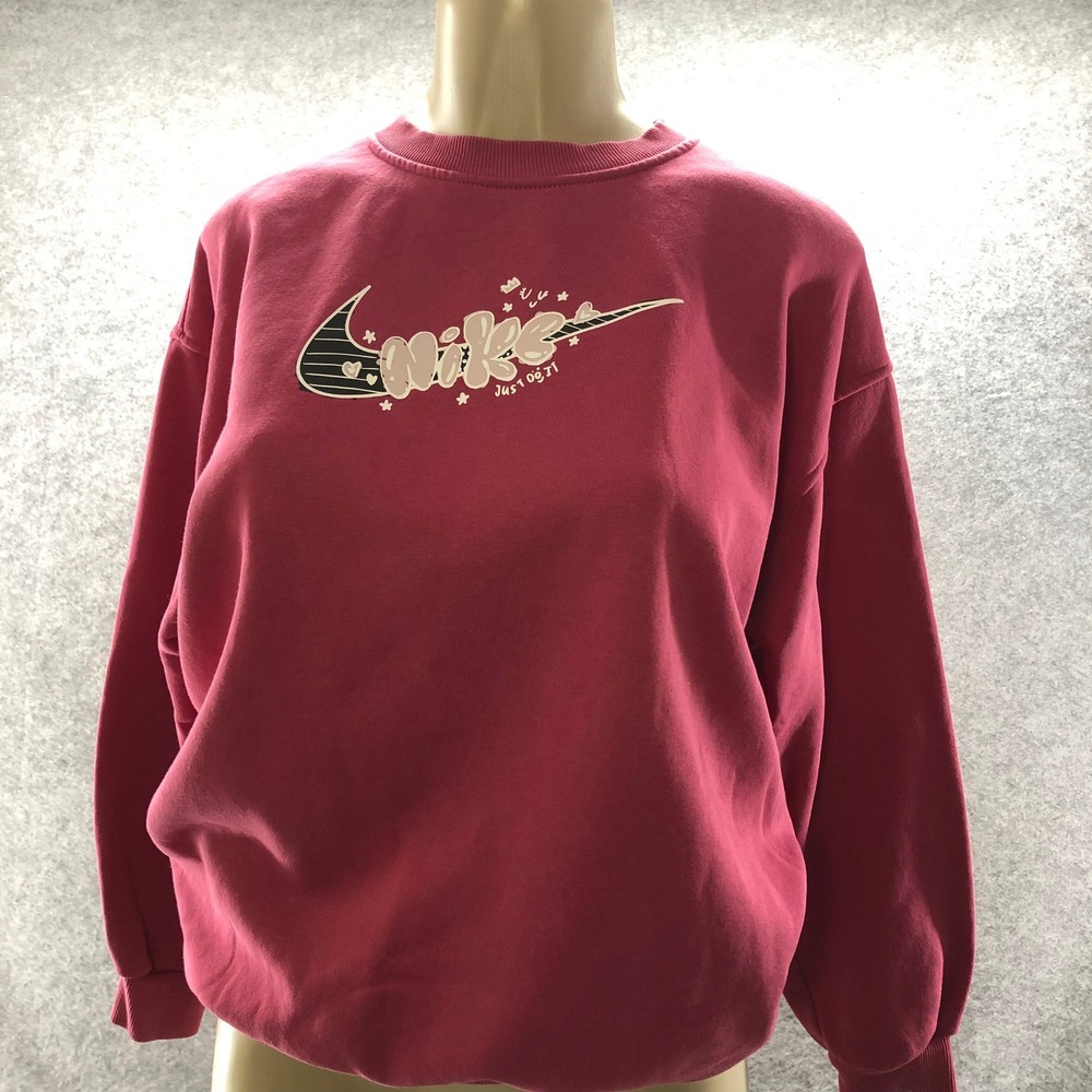 Nike Girls XL Pink Bubble Logo Crewneck Sweatshirt Fits Womens XS S Y2K Style